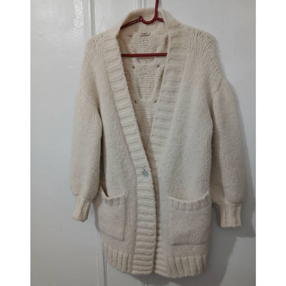 Faherty womens medium long BABY ALPACA soft knit cream ivory sweater cardigan